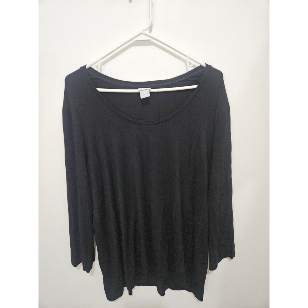 Chicos Women Black Scoop Neck Long Sleeve Top Size 3 XL Rayon Blend Stretch